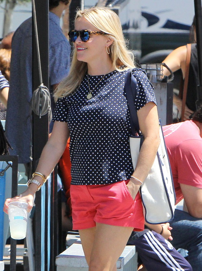 Reese Witherspoon in Red Shorts out in Santa Monica