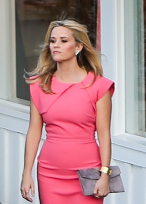 Reese Witherspoon in Red Dress Out in Brentwood