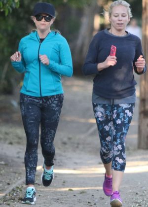 Reese Witherspoon jogging in Brentwood