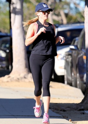 Reese Witherspoon in Tights Jogging in Los Angeles