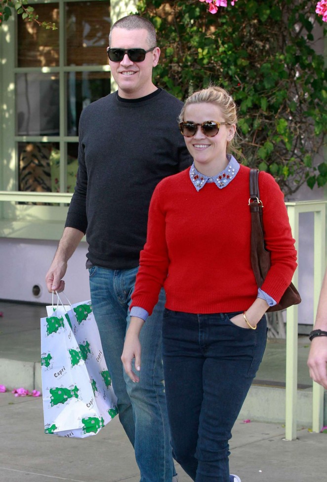 Reese Witherspoon in Red Sweater out in Santa Monica