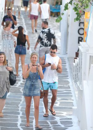 Renae Ayris and her fiance Andrew Papadopoulos out in Mykonos