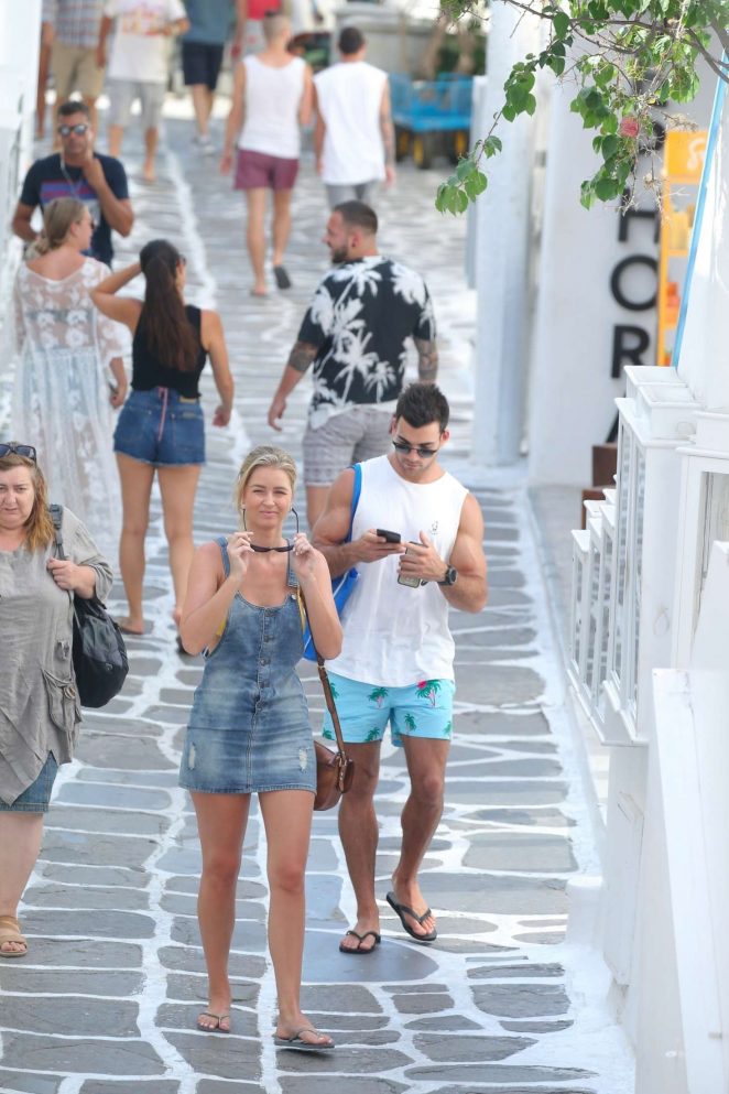 Renae Ayris and her fiance Andrew Papadopoulos out in Mykonos