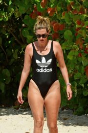 Rhea Durham in Black Adidas Swimsuit at the beach in Barbados