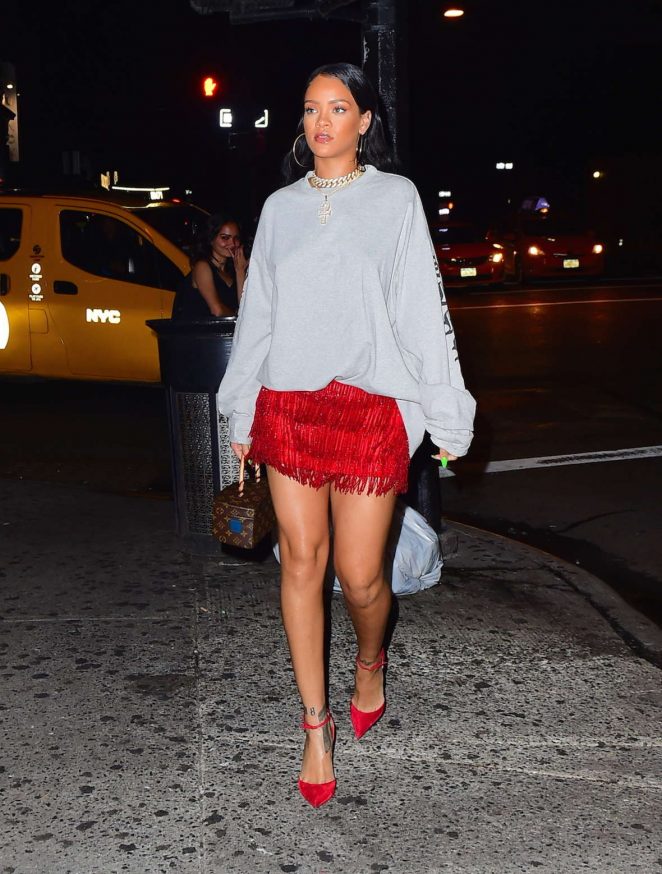 Rihanna in a red fringed skirt at Avenue Nightclub -02 – GotCeleb