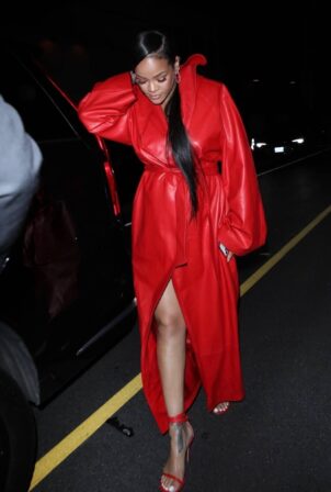 Rihanna - In all red leather out to dinner with A$AP Rocky at Giorgio Baldi in Santa Monica
