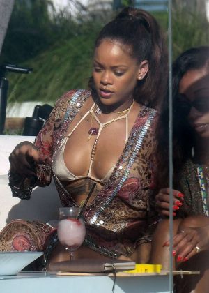 Rihanna in Bikini at Pool at Miami Beach