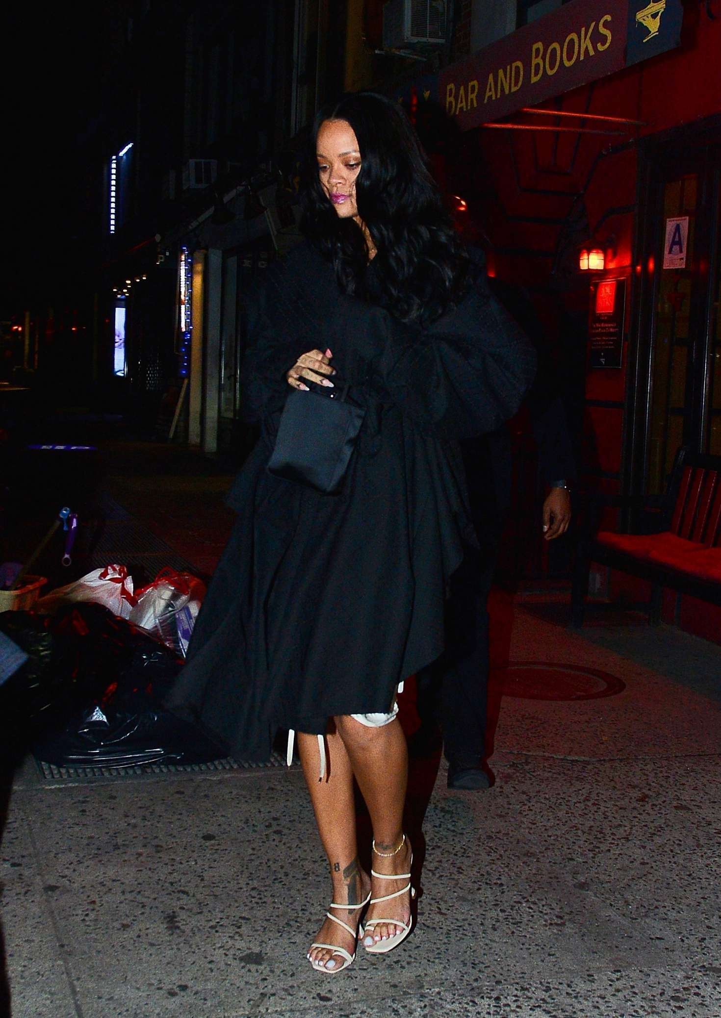 Rihanna in Black Coat – Night out in New York | GotCeleb