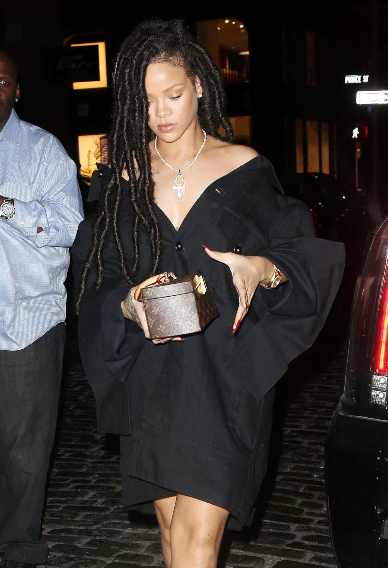 Rihanna in Black Out for Dinner in New York