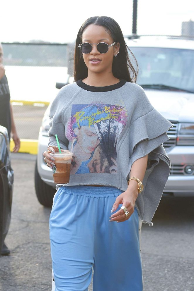 Rihanna  in Blue Pants out in New York