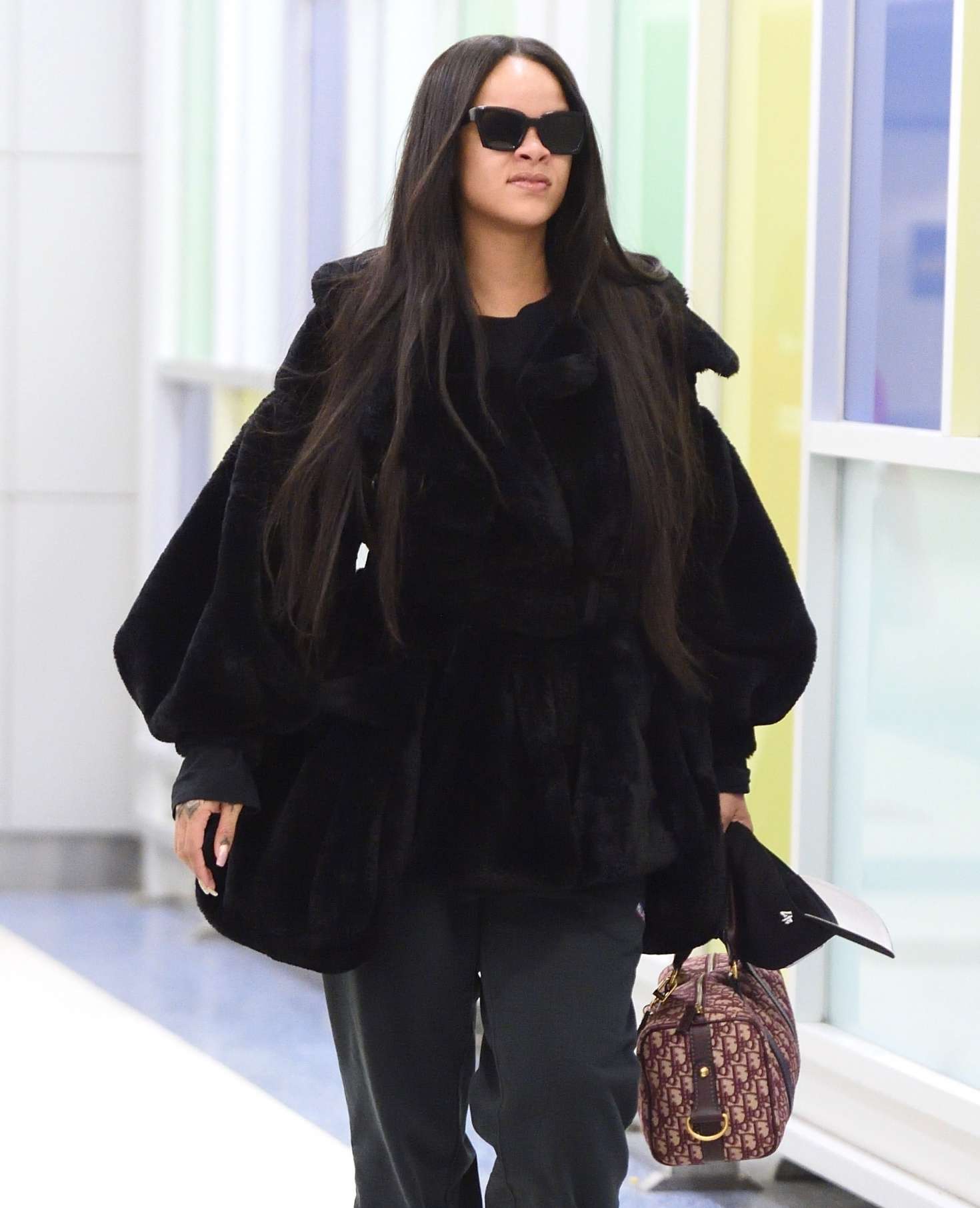 Rihanna in Fur Coat: Arrives at JFK Airport -11 | GotCeleb