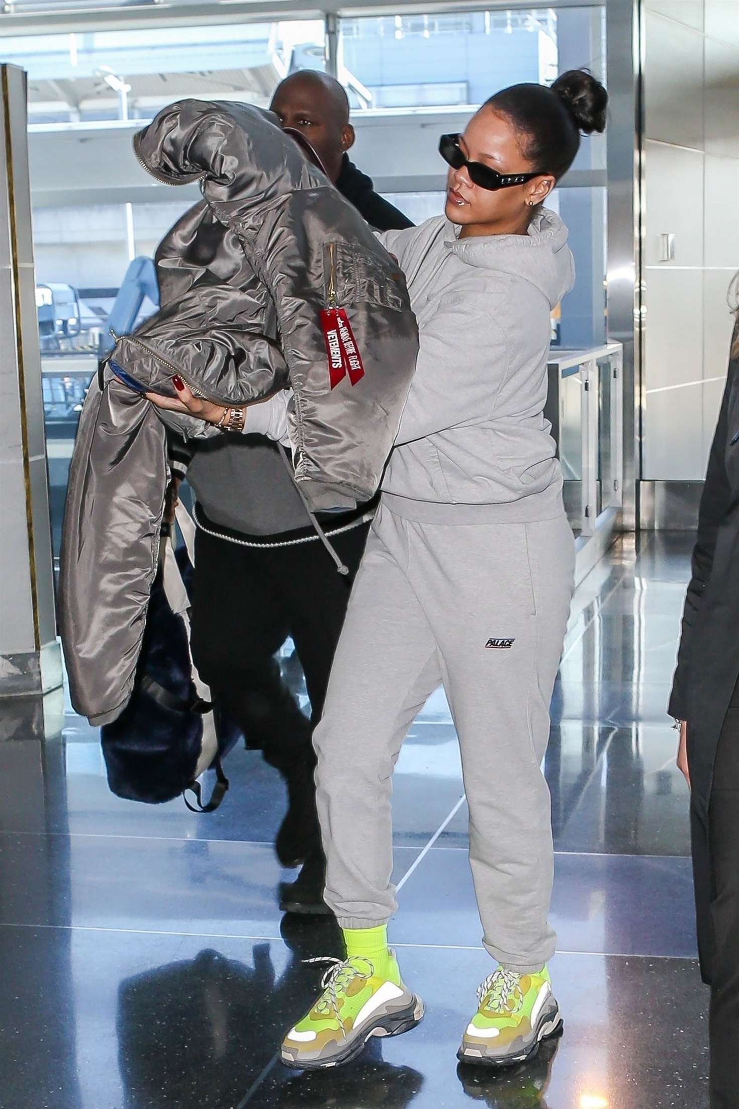 Rihanna in Gray Sweats: Arrives at JFK airport -07 | GotCeleb