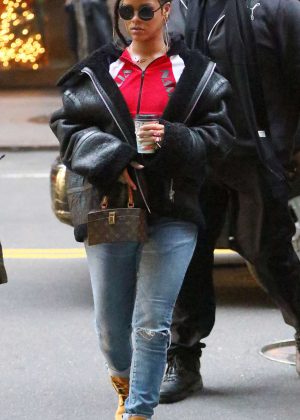Rihanna in Jeans walking down the streets in Manhattan