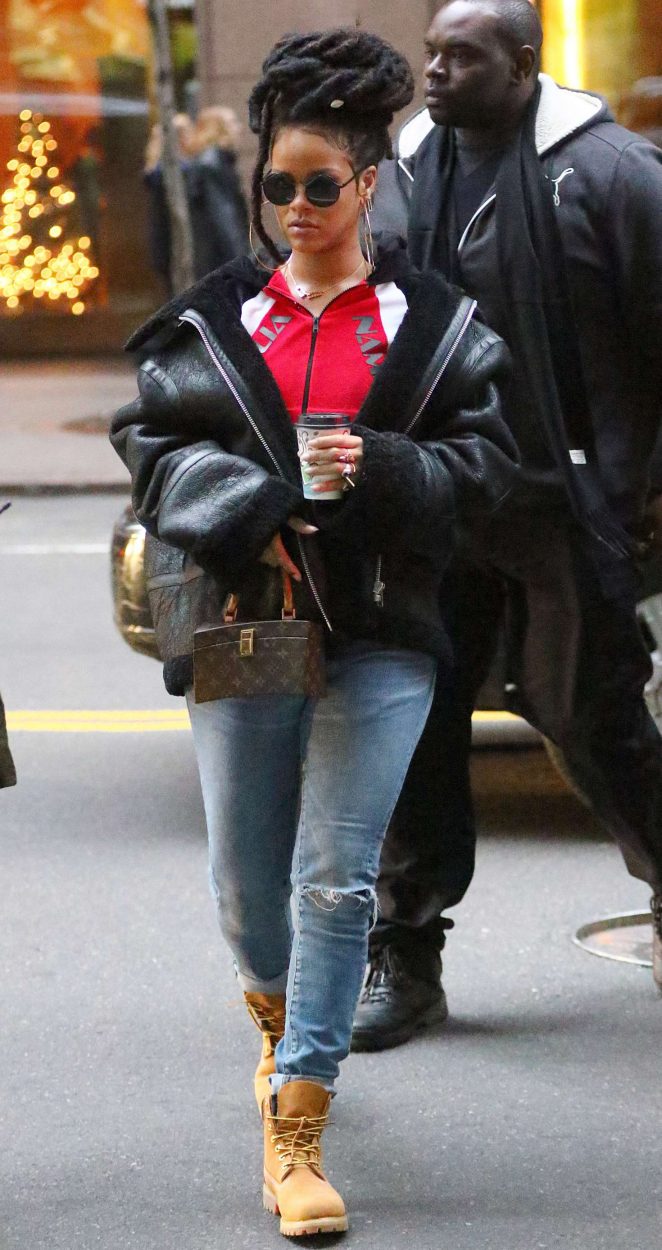 Rihanna in Jeans walking down the streets in Manhattan