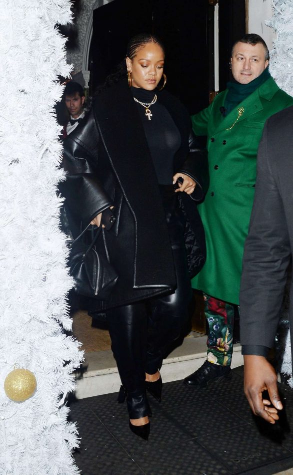 Rihanna - In Leather Arriving at Annabels Private members club in London