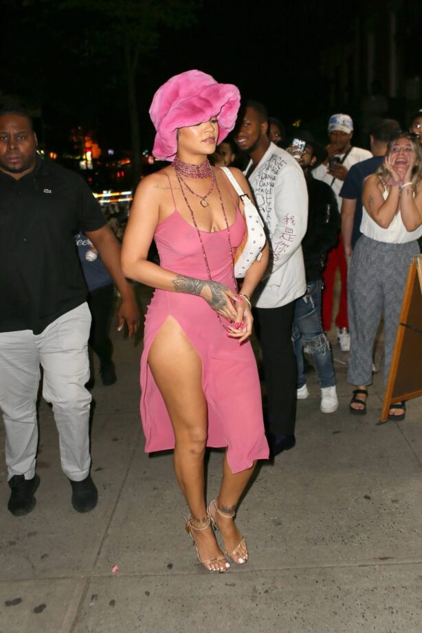 Rihanna - In pink dress heads to Barcade in New York