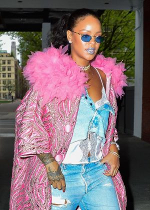 Rihanna in Pink - Leaves her hotel in New York