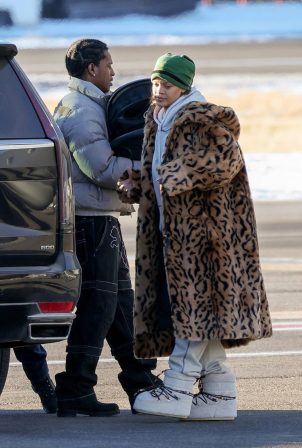 Rihanna - With ASAP Rocky embark on a flight from Aspen