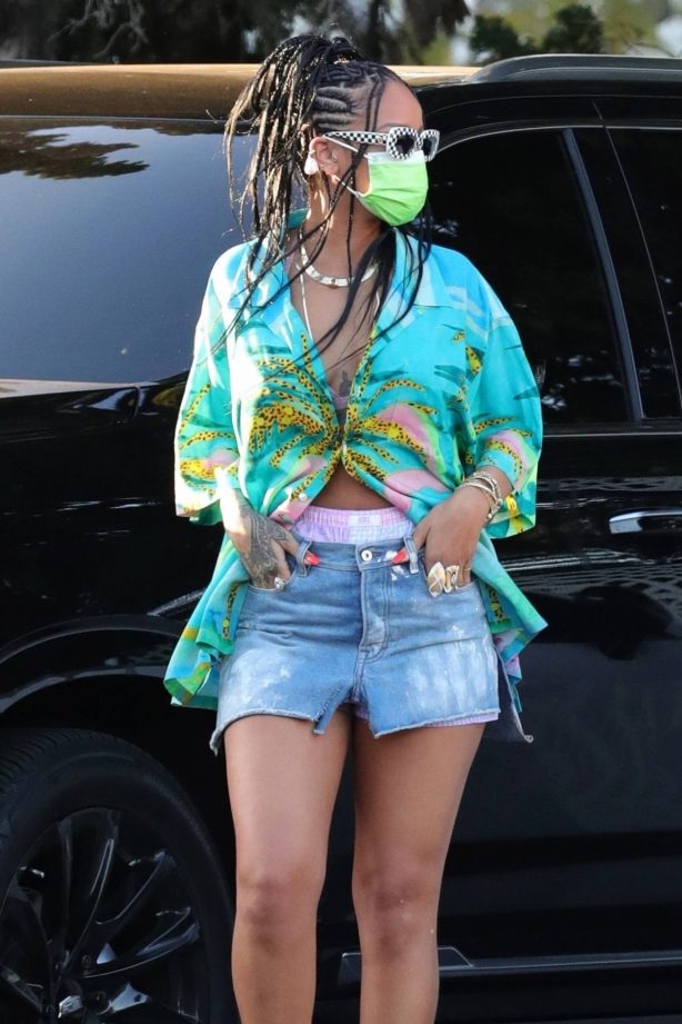 Rihanna - With boxer shorts and a colorful button-up shirt at Bristol Farms in Beverly Hills