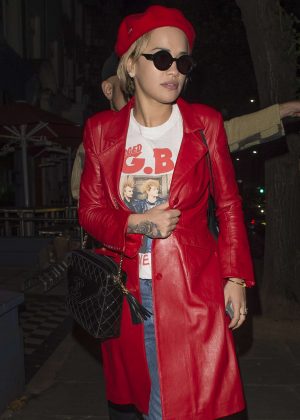 Rita Ora in a fabulous red coat Leaves the SARM Studio in London
