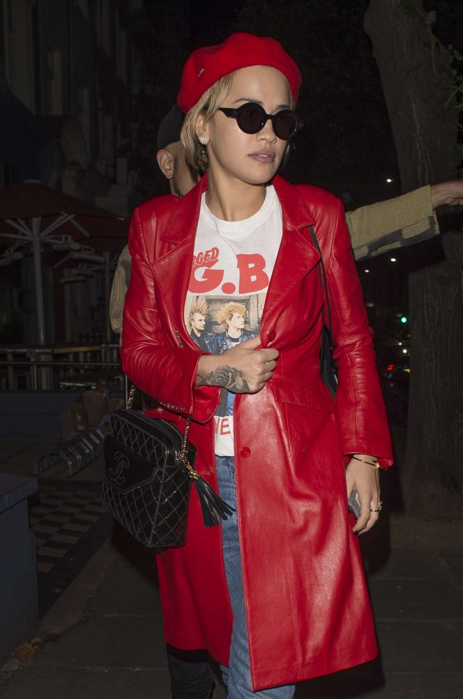Rita Ora in a fabulous red coat Leaves the SARM Studio in London