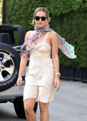 Rita Ora in a frisky silk slip dress out in Los Angeles