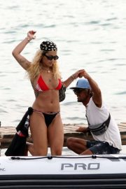 Rita Ora in Bikini on a boat in Ibiza