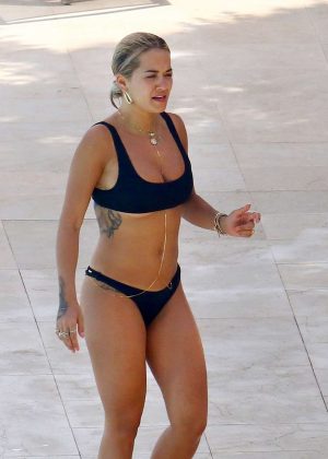 Rita Ora in Black Bikini in French Riviera