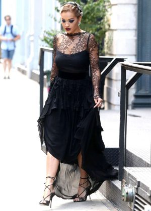 Rita Ora in Black Dress Leaving her Hotel in NYC