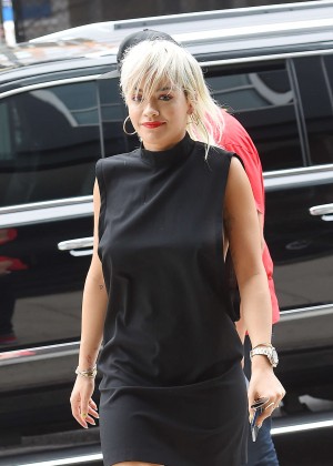 Rita Ora in Black Mini Dress out in NYC