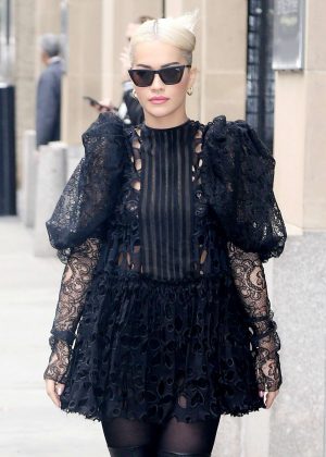 Rita Ora in Black Mini Dress - Out in New York