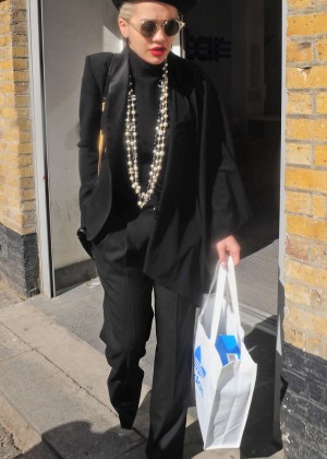 Rita Ora in Black Suit Out in London