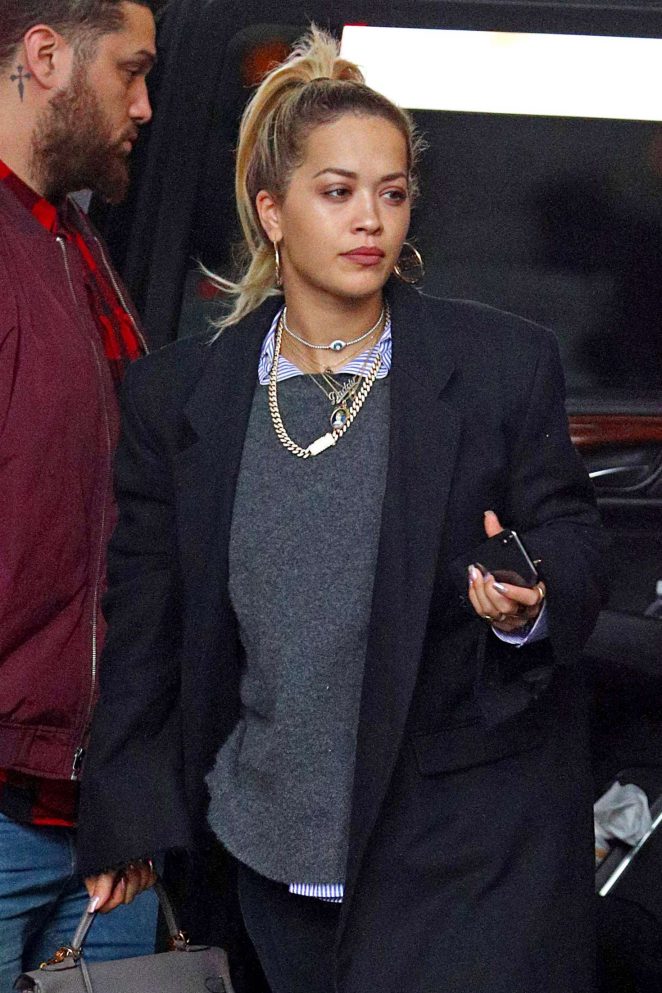 Rita Ora in Long Coat Shopping in NYC
