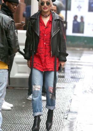 Rita Ora in Ripped Jeans Out in NYC