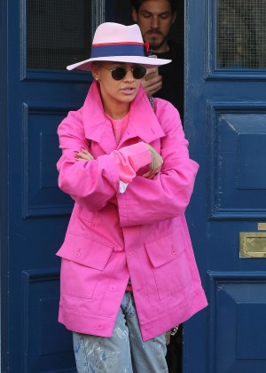 Rita Ora in Pink Jacket Leaving her home in London