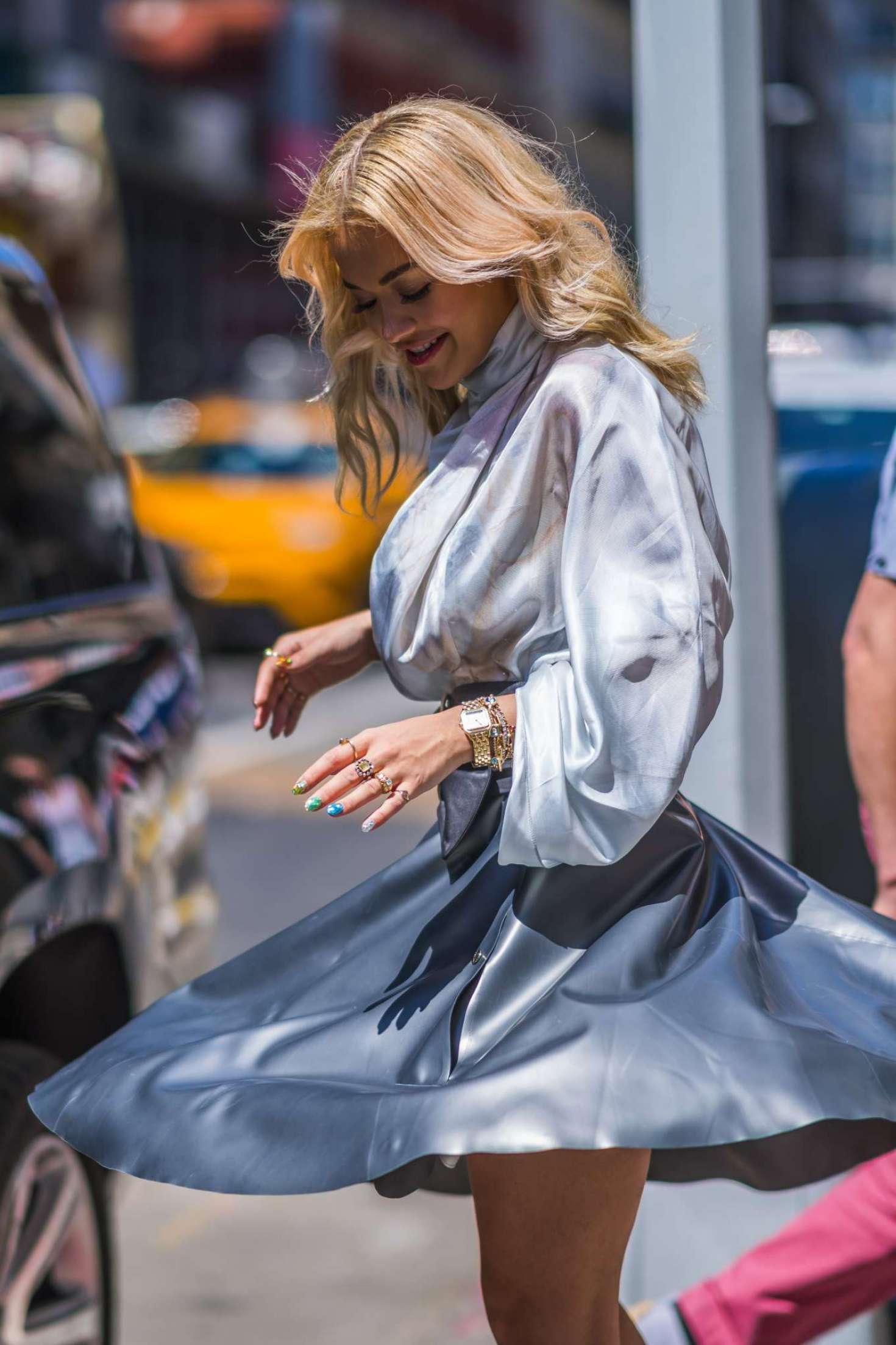 Rita Ora - Wearing a silver Nina Ricci dress in New York City