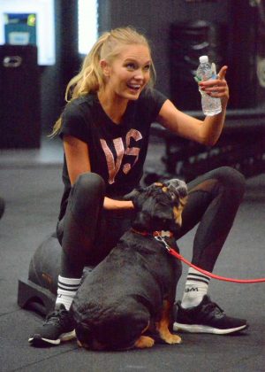 Romee Strijd at the gym in New York City