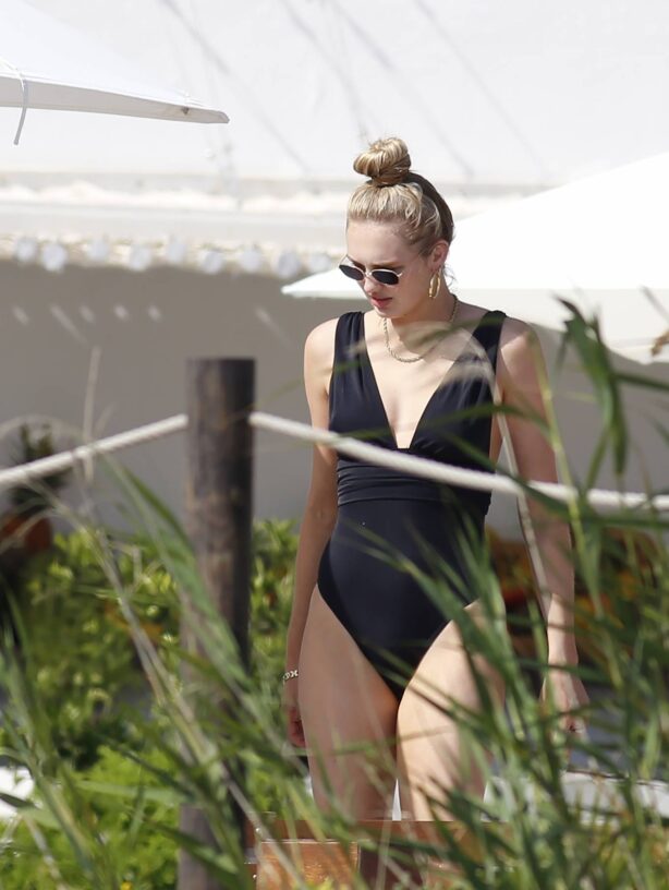 Romee Strijd - Spotted in black one-piece swimsuit in Ibiza