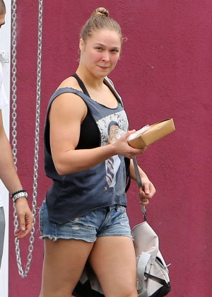 Ronda Rousey in Denim Shorts out in LA