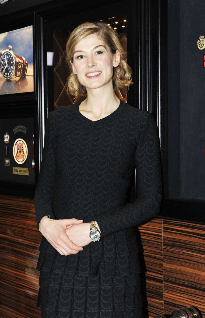 Rosamund Pike Visits the IWC booth during the launch of the Pilot's Watches Novelties in Geneva