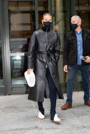 Rosie Huntington-Whiteley - In black leather coat out from the Crosby hotel in New York