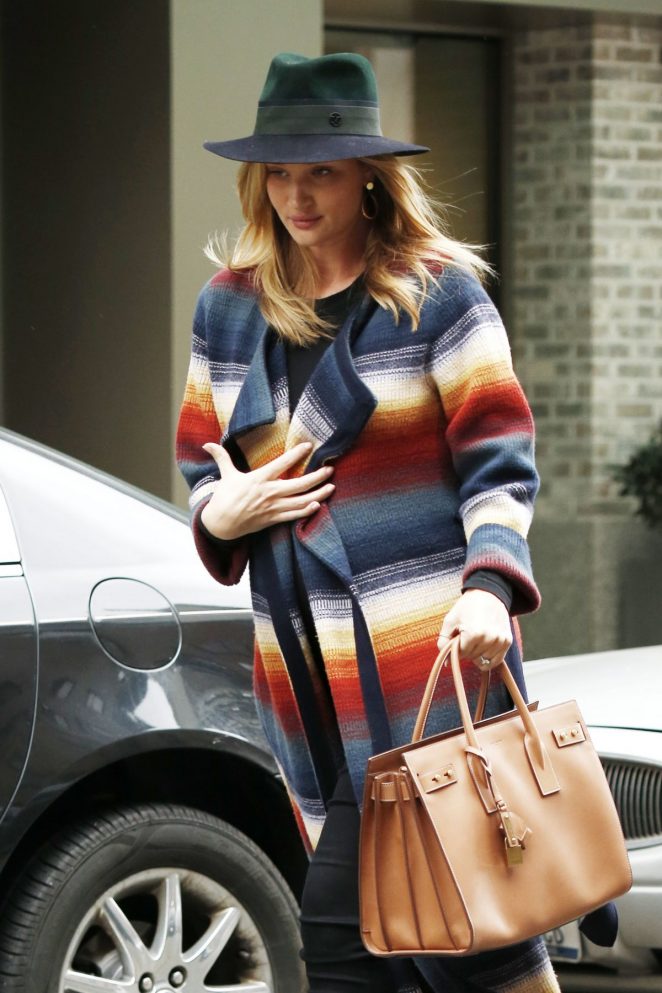 Rosie Huntington Whiteley in Colorful Coat Out in New York