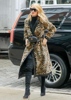 Rosie Huntington Whiteley in Leopard Print Coat out in NY