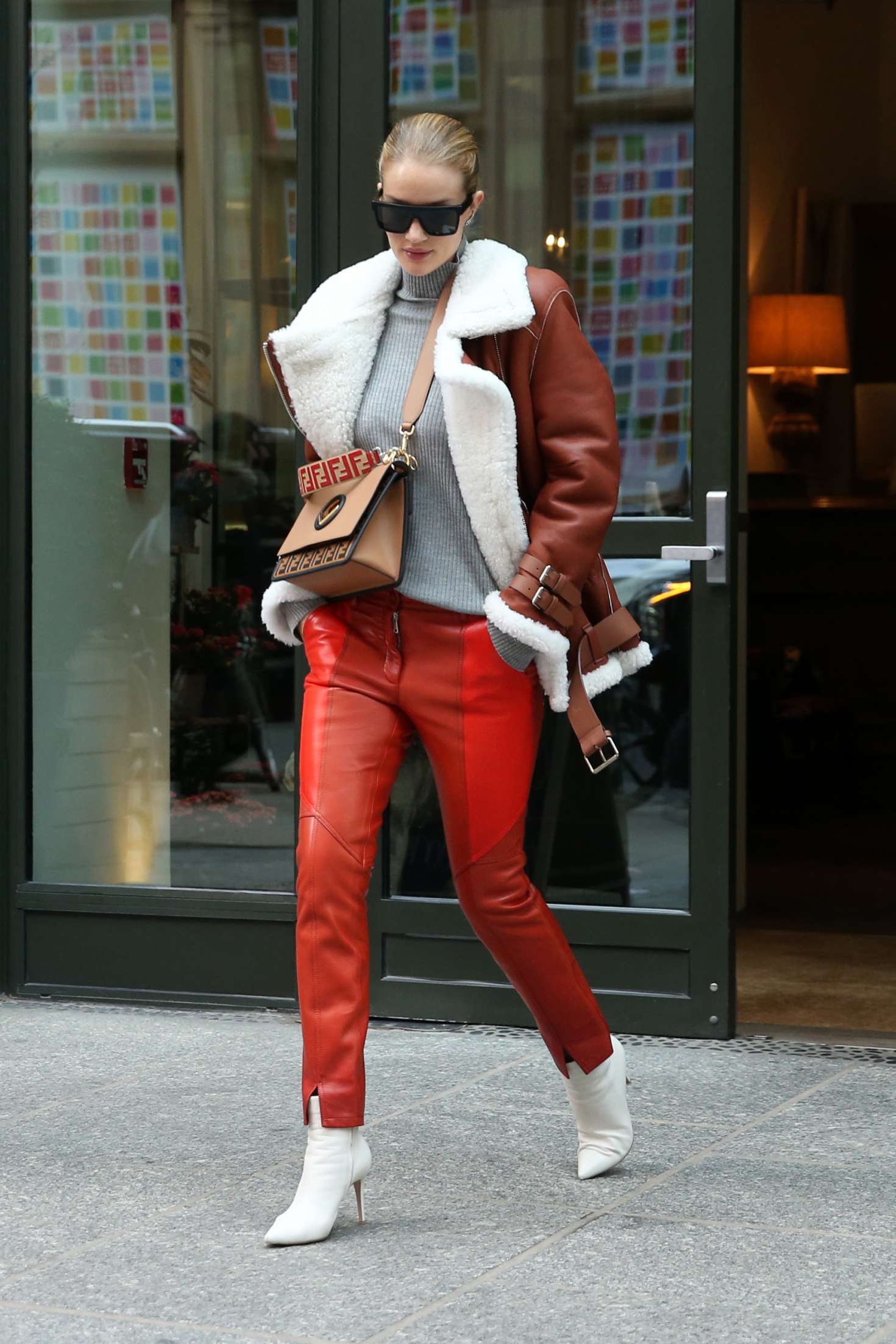 Rosie Huntington Whiteley in Orange Leather Pants -04 | GotCeleb