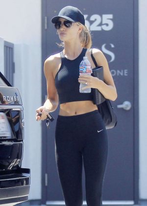 Rosie Huntington Whiteley in Tights and Sports Bra out in Los Angeles ...