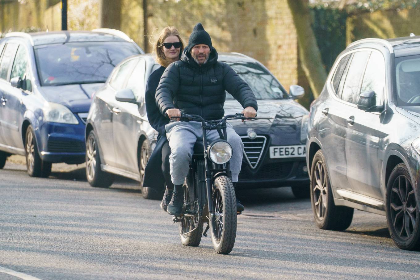 Rosie Huntington-Whiteley 2021 : Rosie Huntington-Whiteley – With Jason Statham ride electric bike in London-08