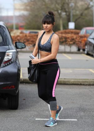 Roxanne Pallett in Tights and Sports Bra out in London