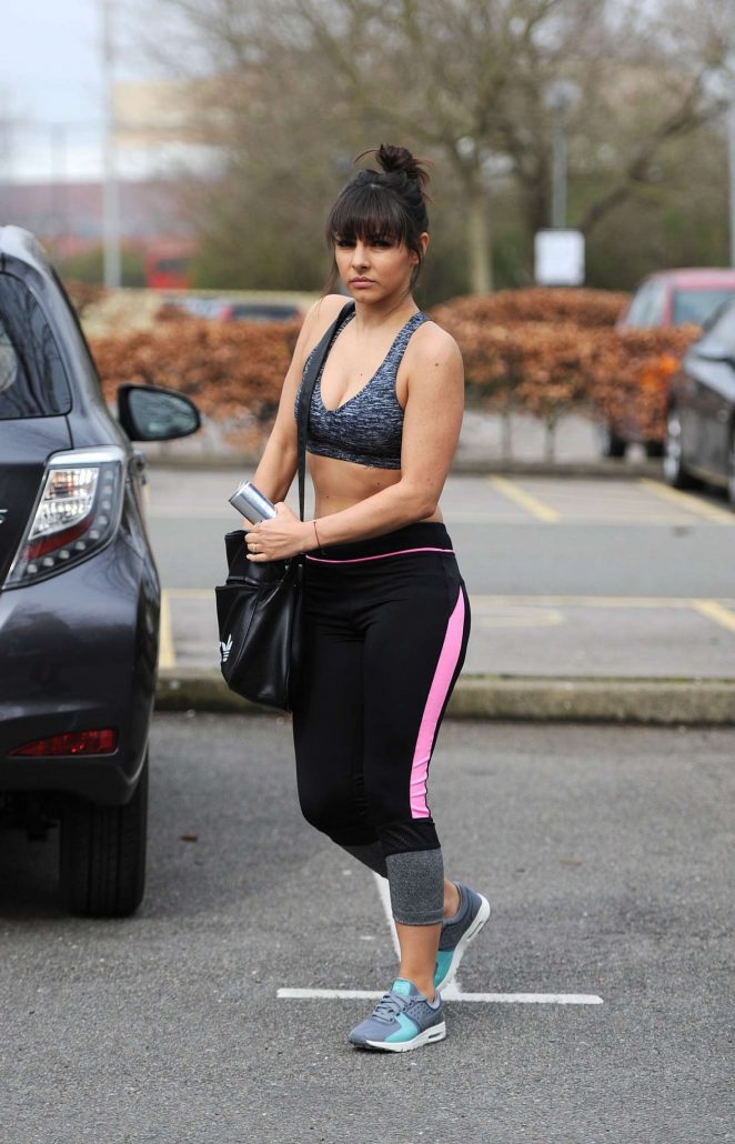 Roxanne Pallett in Tights and Sports Bra out in London