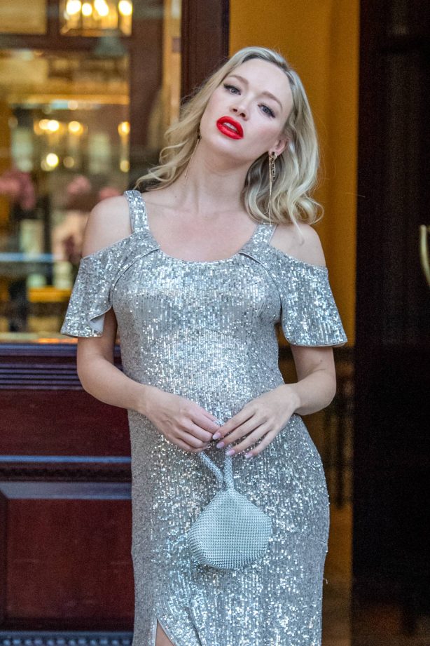 Roxy Horner - Spotted in a silver dress in Seraphine Maternity at The Landmark Hotel in London