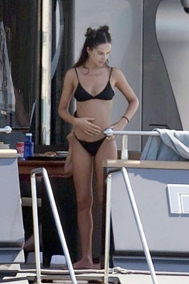 Ruby Mae in Black Bikini on a yacht in Ibiza